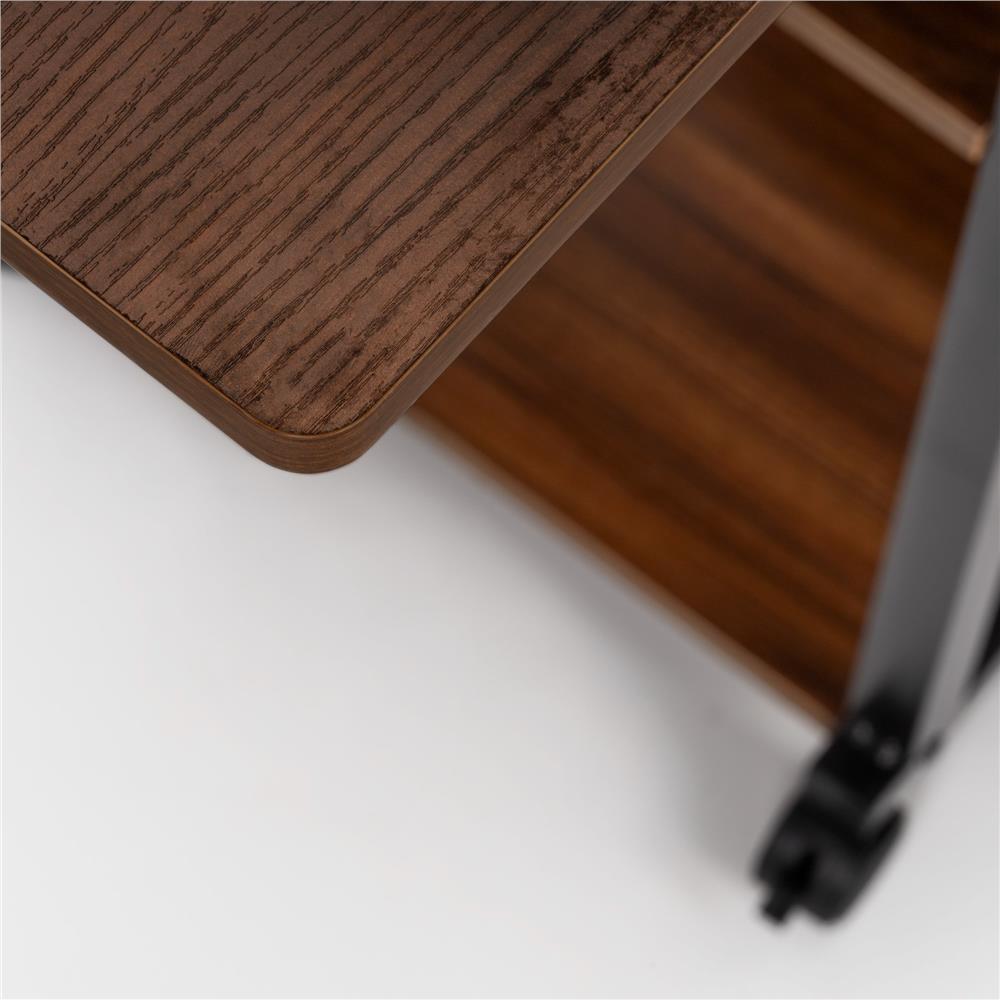 Magasságban állítható íróasztal polcokkal és kerekekkel, fa asztallappal és fém szerkezettel, 80x40x76-86 cm, sötétbarna - Image 12