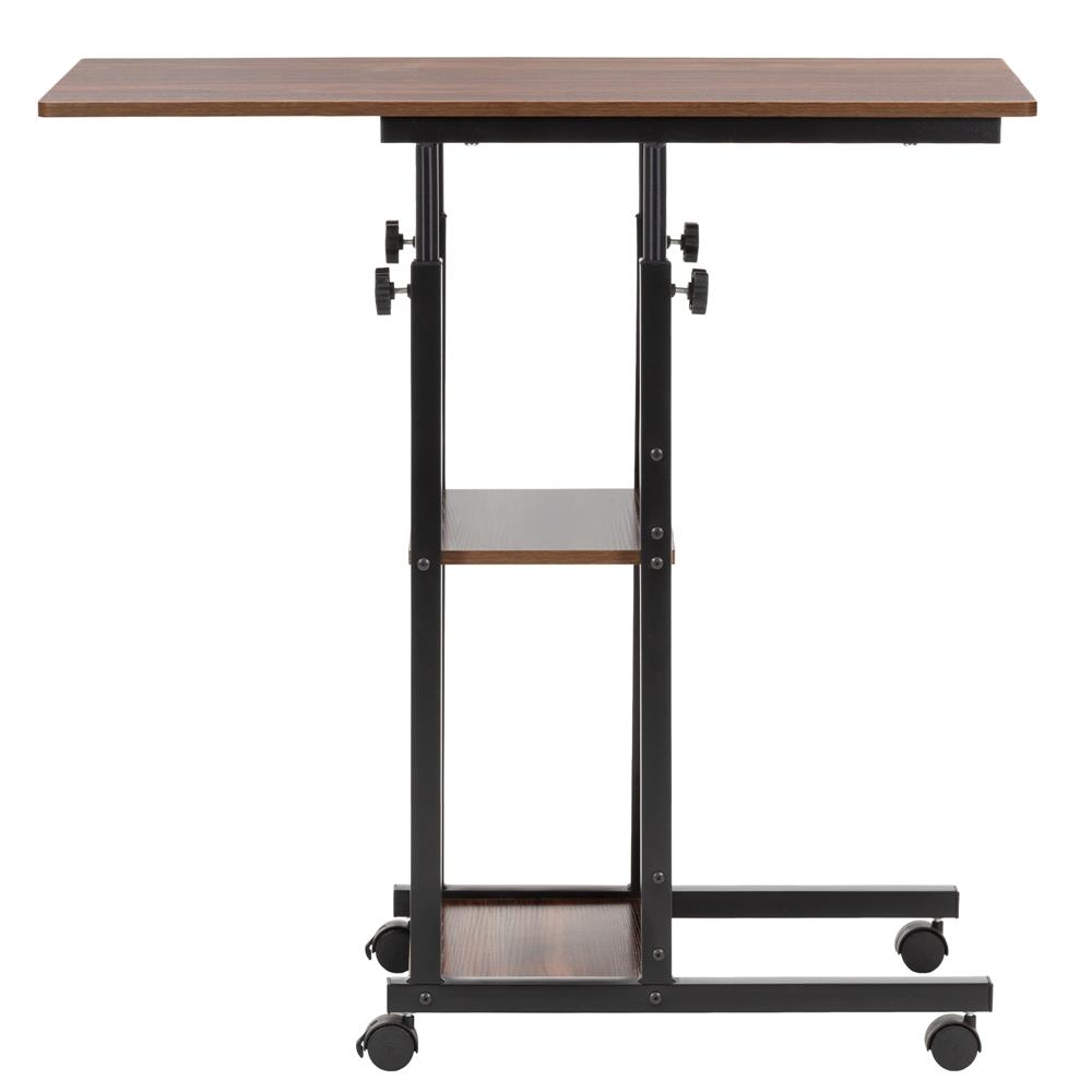 Magasságban állítható íróasztal polcokkal és kerekekkel, fa asztallappal és fém szerkezettel, 80x40x76-86 cm, sötétbarna - Image 15