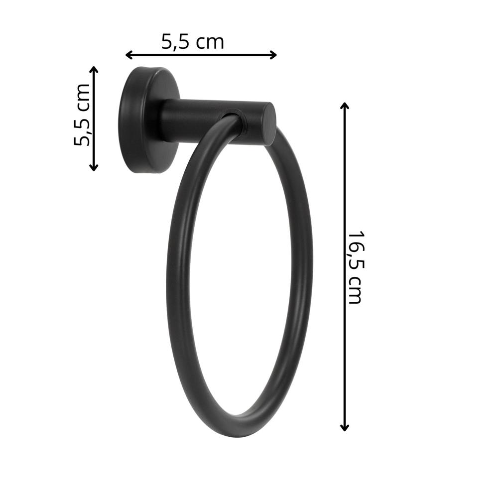Fém törölközőtartó gyűrűvel, rozsdamentes acél, matt felülettel, 17 cm átmérőjű, szerelési tartozékokkal, fekete - Image 15