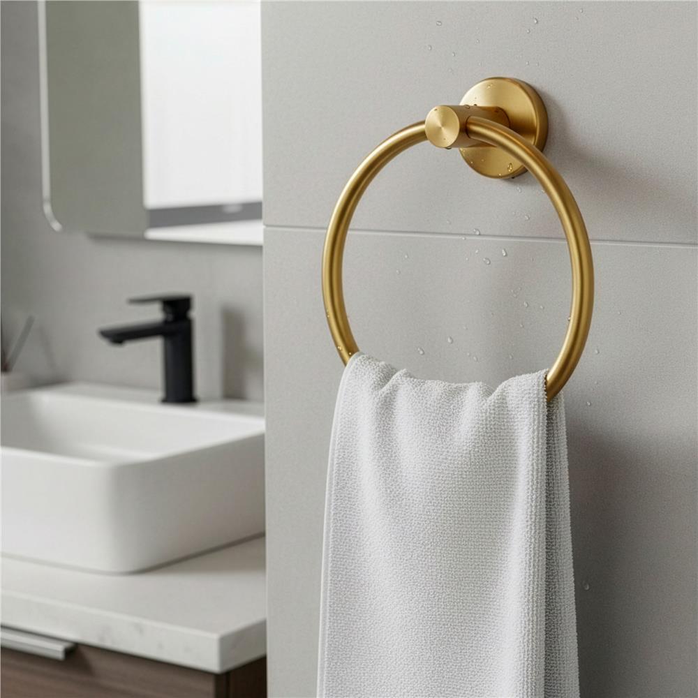 Fém törölközőtartó gyűrűvel, rozsdamentes acél, fényes felülettel, 17 cm átmérőjű, szerelési tartozékokkal, arany színben - Image 9