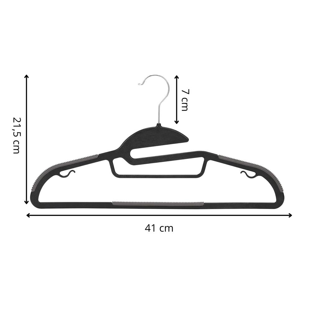 20 darabos csúszásgátló ruhaakasztó készlet, PE-ből, forgó fémhoroggal, 41 cm, fekete és szürke színben - Image 12