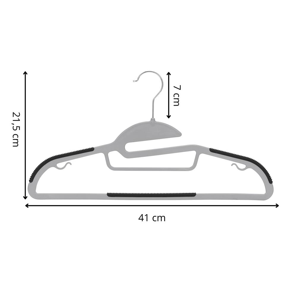 30 darabos csúszásgátló ruhaakasztó készlet, PE-ből, forgó fémhoroggal, 41 cm, szürke és fekete színben - Image 12