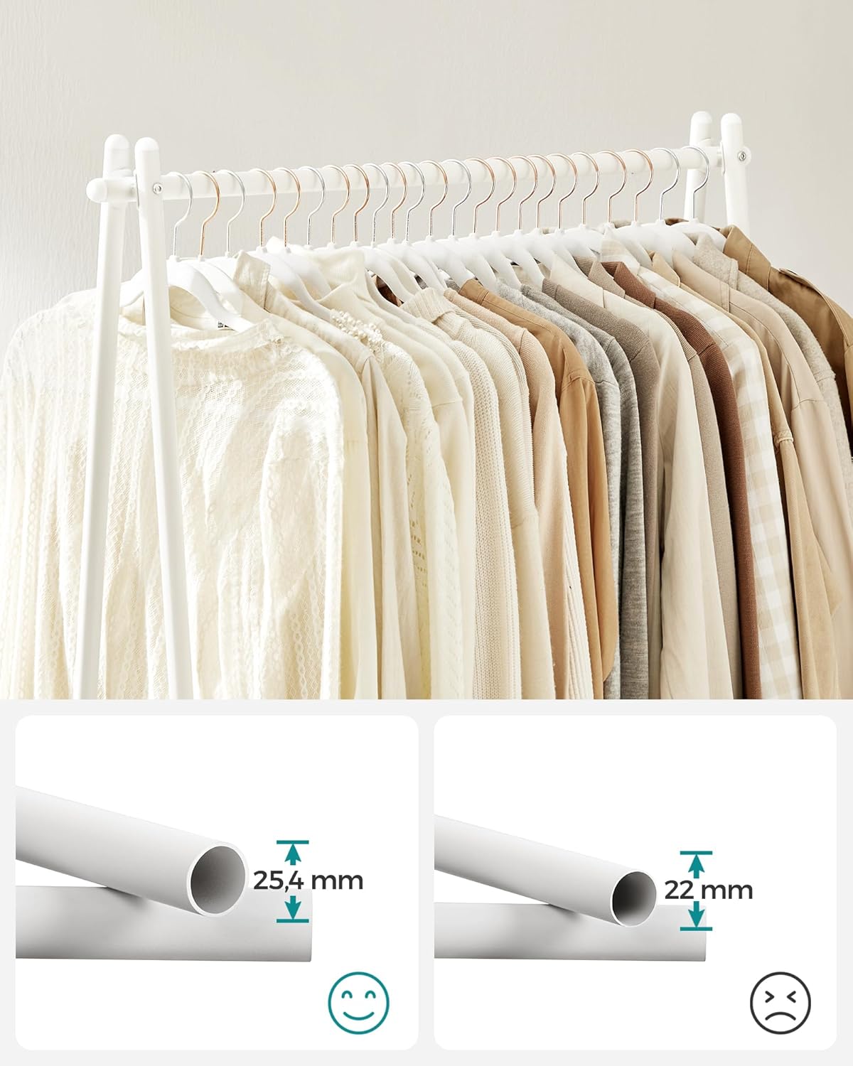 SONGMICS ruhaállvány rúddal és alsó polccal, fémvázas, 93x34x153 cm, fehér - Image 3