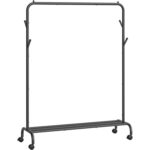 SONGMICS fém ruhatartó állvány kerekekkel és alsó polccal, ipari stílus, 103x41x155 cm, fekete