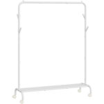 SONGMICS fém ruhatartó állvány kerekekkel és alsó polccal, ipari stílus, 103x41x155 cm, fehér