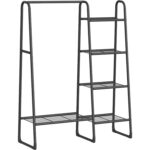 SONGMICS Előszobai fogas 5 polccal és ruhatartó rúddal, fémvázas, ipari stílusú, 40 x 102 x 153 cm, fekete