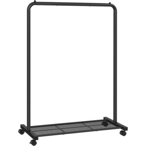 SONGMICS mobil ruhatartó állvány kerekekkel, ruhatartó rúddal és polccal, 40 kg teherbírás, 91x41x158 cm, fekete