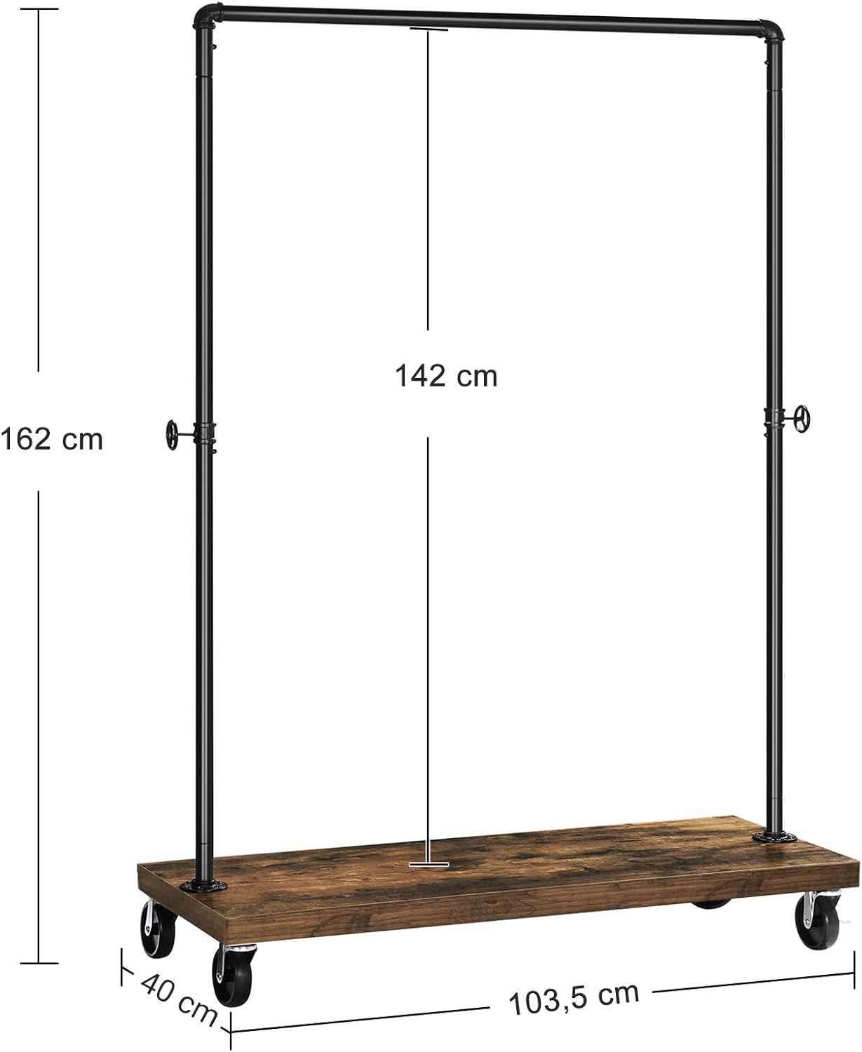 SONGMICS gurulós ruhatartó állvány ruharúddal és alsó polccal, ipari stílus, 104x40x162 cm, fekete - Image 2