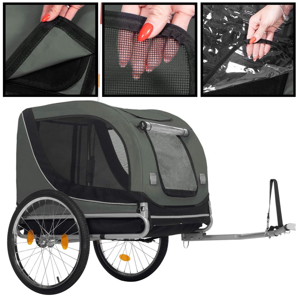 Kerékpár utánfutó állatok szállítására, vízálló tetővel, maximum 40 kg, zöld és fekete - Image 7
