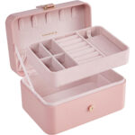 SONGMICS Cutie de bijuterii, 2 niveluri, compartimentare inteligenta, 16x11x8 cm, roz