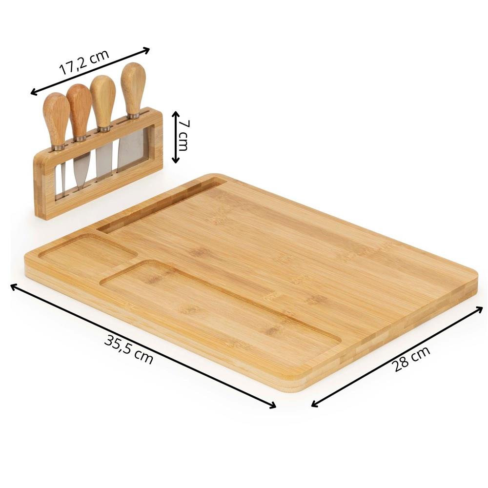 Sajtfelszolgáló szett bambusz tálcával és kiegészítőkkel, 35x28x8 cm, természetes barna - Image 14