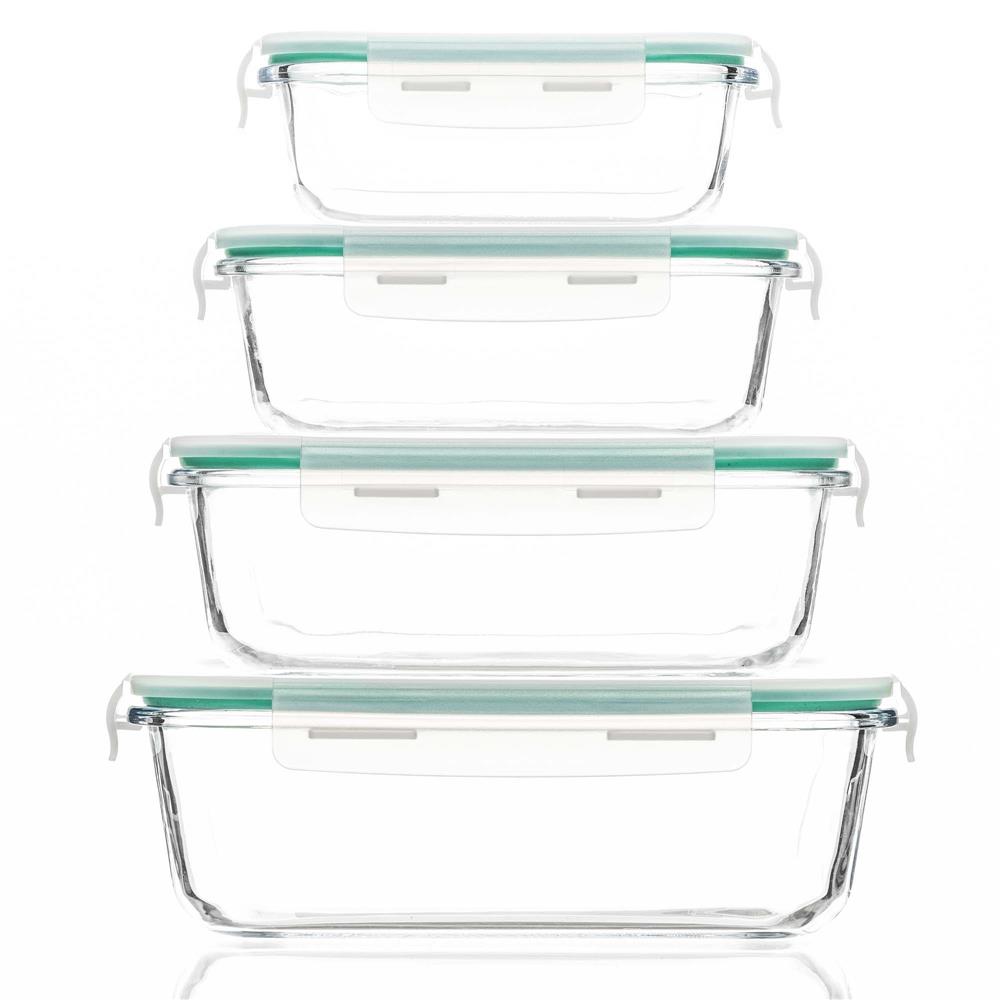 Set 4 recipiente din sticla termorezistenta, cu capac etans, BPA free, 350ml / 600ml / 1000ml / 1450ml , transparent - Image 15