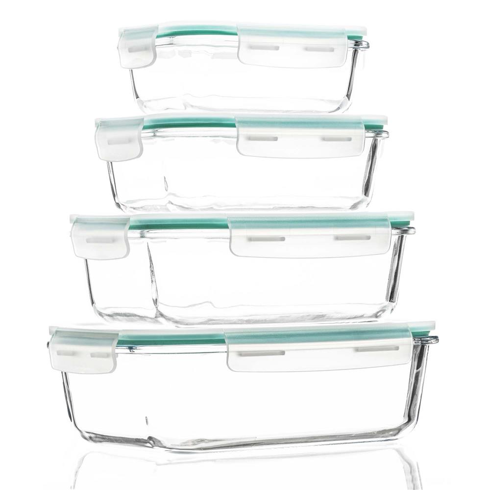 Set 4 recipiente din sticla termorezistenta, cu capac etans, BPA free, 350ml / 600ml / 1000ml / 1450ml , transparent - Image 2
