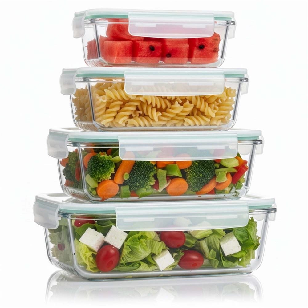 Set 4 recipiente din sticla termorezistenta, cu capac etans, BPA free, 350ml / 600ml / 1000ml / 1450ml , transparent - Image 3