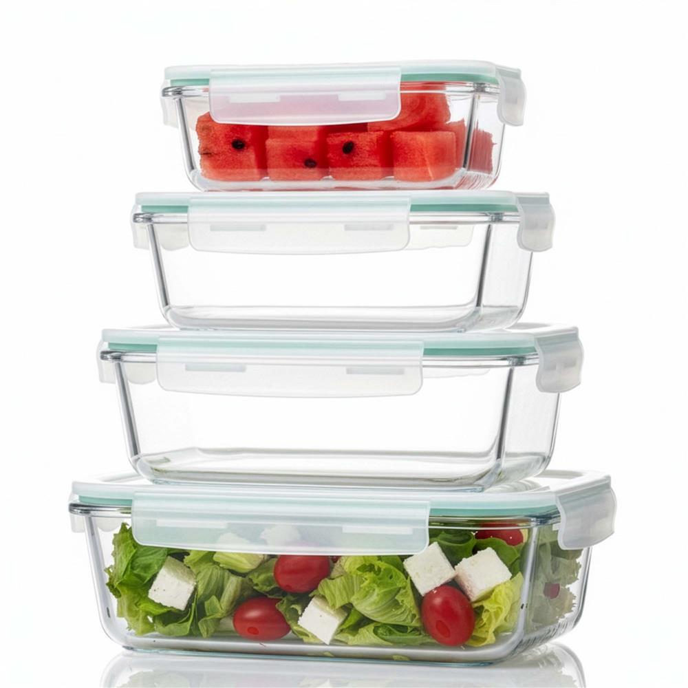 Set 4 recipiente din sticla termorezistenta, cu capac etans, BPA free, 350ml / 600ml / 1000ml / 1450ml , transparent - Image 4
