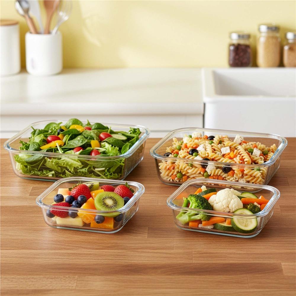 Set 4 recipiente din sticla termorezistenta, cu capac etans, BPA free, 350ml / 600ml / 1000ml / 1450ml , transparent - Image 8