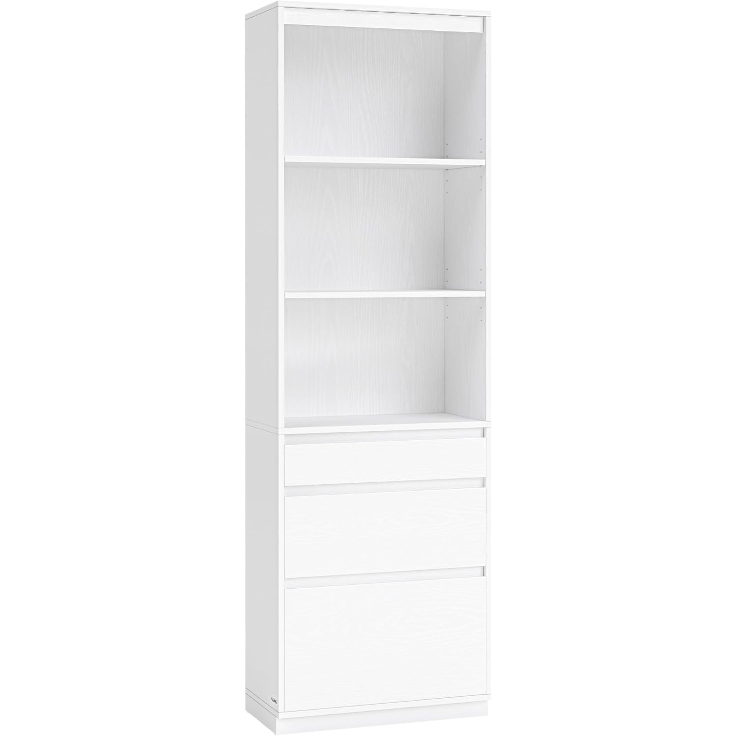 VASAGLE Kailyn kollekció könyvespolc 3 fiókkal és állítható polcokkal, 15 mm-es laminált forgácslapból, 57 x 30 x 180 cm, fehér
