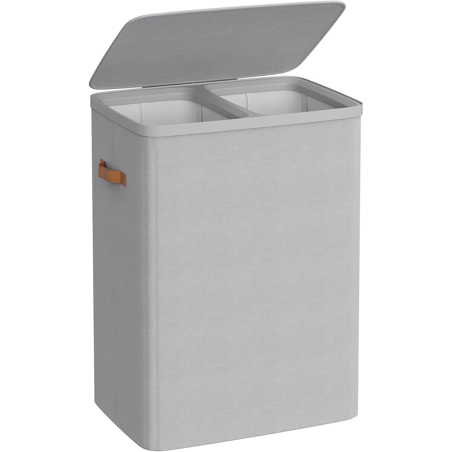 SONGMICS szennyeskosár 2 rekesszel és fedéllel, kivehető fogantyús zsákokkal, 170 liter, 56x40x75 cm, szürke