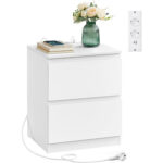VASAGLE KAILYN éjjeliszekrény 2 fiókkal, 2 beépített konnektorral és 2 USB-porttal, 40x35x49 cm, fehér
