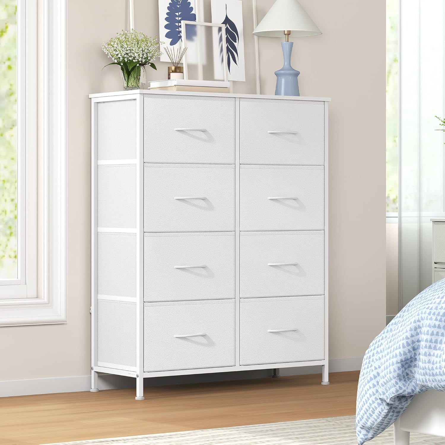 SONGMICS Komód 8 textil fiókkal, fém vázzal és MDF lappal, 77 x 30 x 95 cm, fehér - Image 2