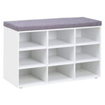 VASAGLE cipőtartó pad 9 rekesszel és ülőpárnával, 136 kg teherbírással, 79x30x48 cm, fehér