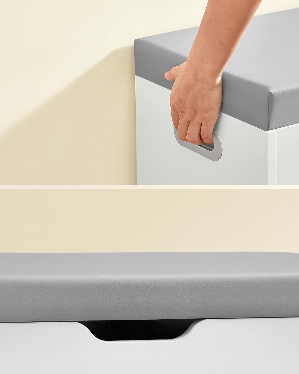 VASAGLE cipőtartó pad párnázott ülőfelülettel, 3 rekesszel, 150 kg teherbírással, 30x80x44 cm, modern, fehér - Image 3