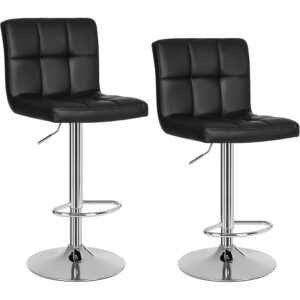 SONGMICS 2 db állítható magasságú bárszék készlet háttámlával, PU ülőfelülettel és lábtartóval, 360°-os forgathatósággal, 38 × 45 × 115 cm, fekete