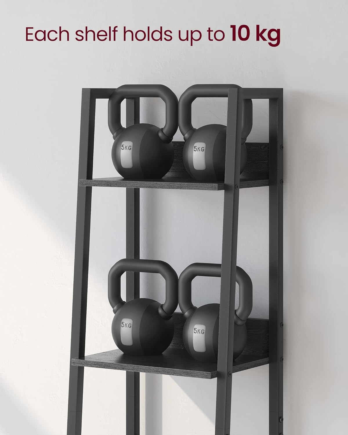 VASAGLE Biblioteca tip scara cu 5 rafturi, design industrial, cadru metalic si rafturi din PAL, 34x30x170 cm, negru - Image 2