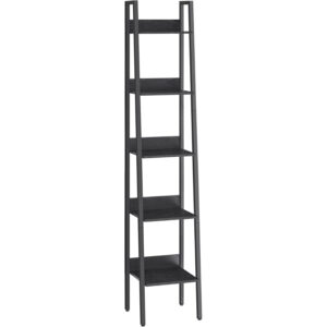 VASAGLE Biblioteca tip scara cu 5 rafturi, design industrial, cadru metalic si rafturi din PAL, 34x30x170 cm, negru