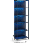 VASAGLE könyvespolc 6 polccal és állítható LED világítással (25 szín), fémvázzal, 30x60x179 cm, fekete