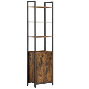 VASAGLE Magas könyvespolc 6 polccal és szekrénnyel, fém vázzal, állítható polcokkal, vintage stílus, 40x24x160 cm, rusztikus barna