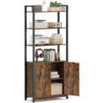 VASAGLE Biblioteca cu rafturi deschise si dulap integrat, cadru metalic si PAL, 24x60x160 cm, maro rustic