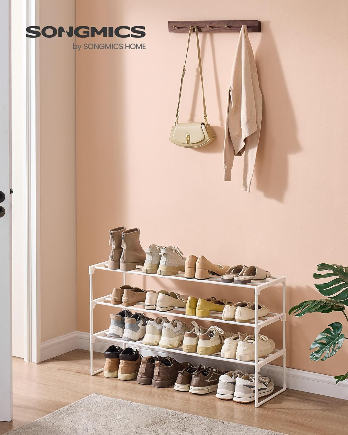 SONGMICS Suport pentru pantofi cu 3 nivele, structura metalica, pentru 12-15 perechi, 92x30x55cm, alb - Image 5