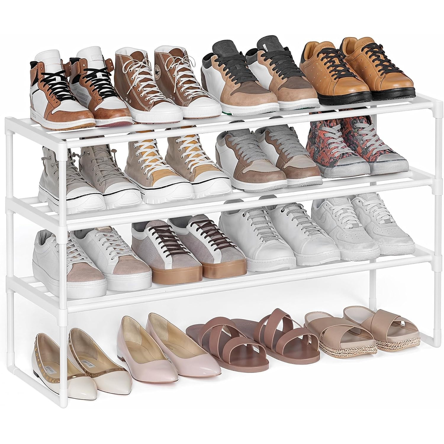 SONGMICS Suport pentru pantofi cu 3 nivele, structura metalica, pentru 12-15 perechi, 92x30x55cm, alb - Image 7