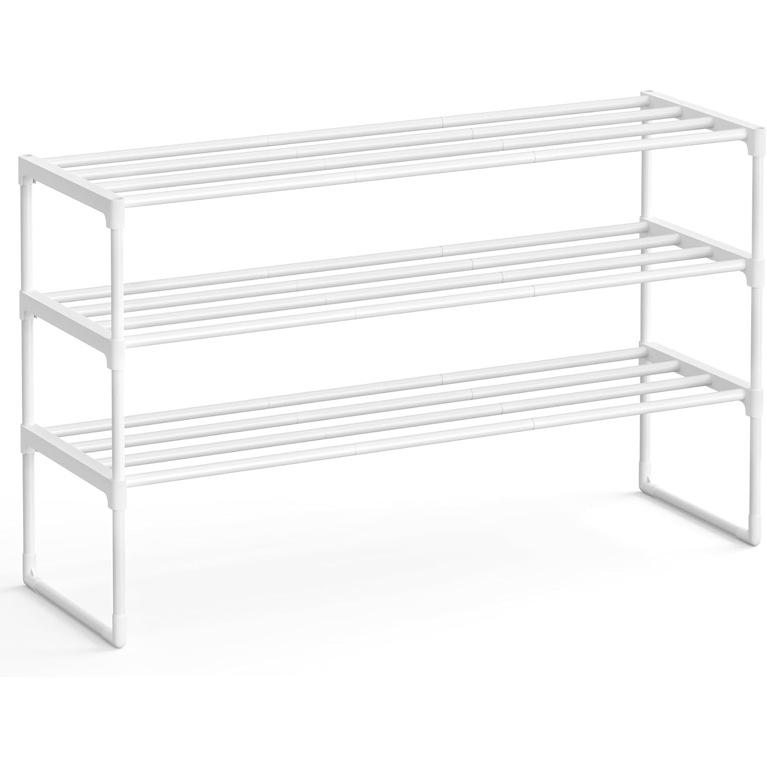 SONGMICS Suport pentru pantofi cu 3 nivele, structura metalica, pentru 12-15 perechi, 92x30x55cm, alb