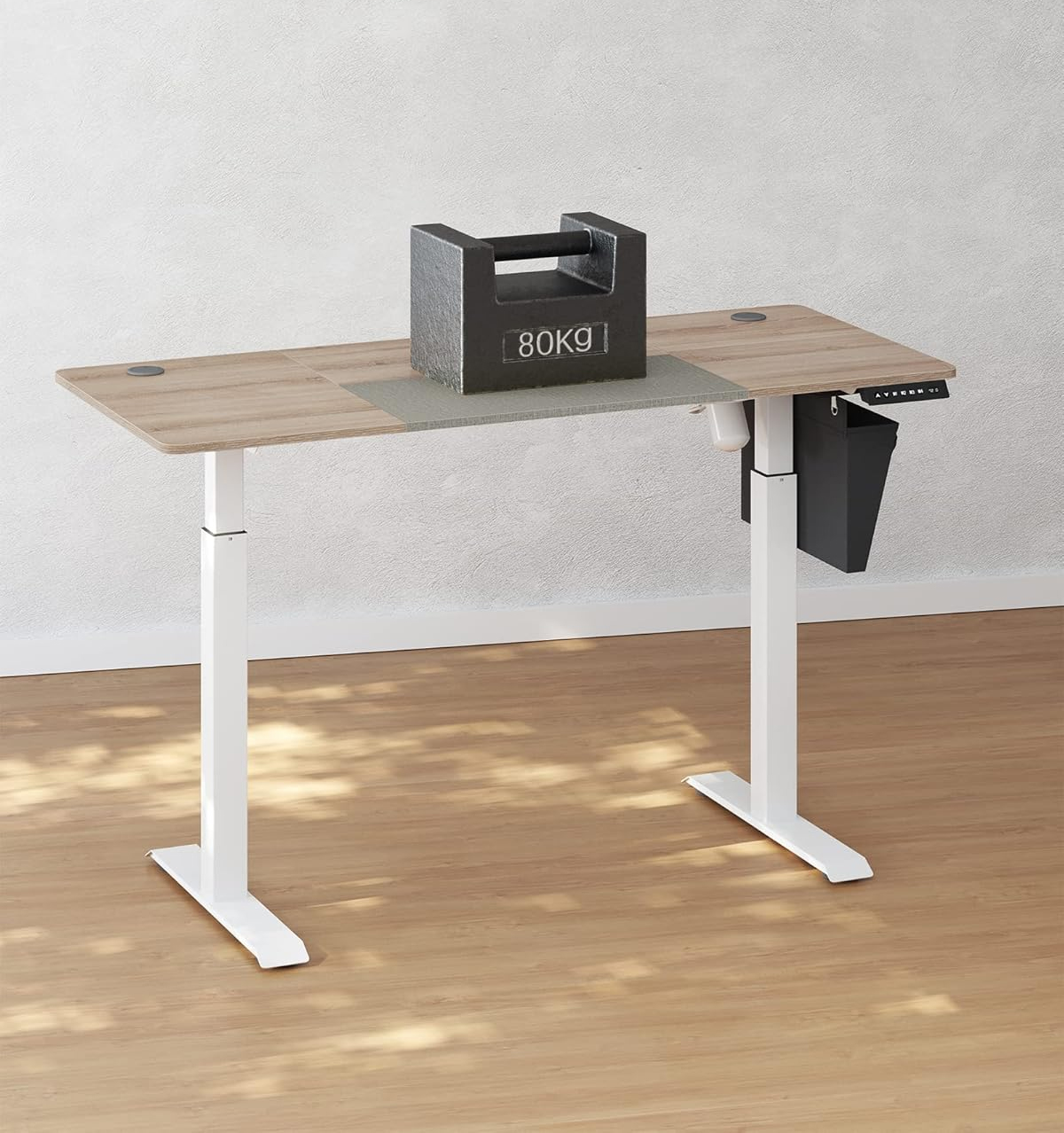 SONGMICS elektromosan állítható magasságú íróasztal, 140x60 cm, 4 memóriapozícióval, fém vázzal, szürke/fehér