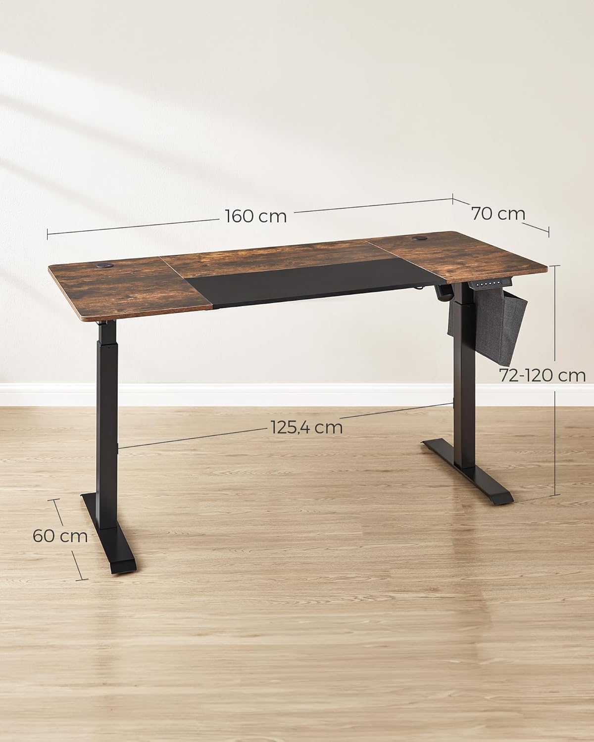 SONGMICS Elektromosan állítható magasságú íróasztal, fémvázzal, fa kompozit asztallappal, 160 × 70 × 120 cm, rusztikus barna - Image 4