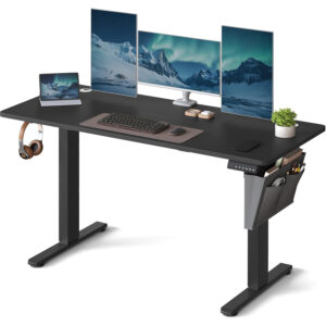 SONGMICS elektromosan állítható íróasztal, 72–120 cm magasságállítás, acélváz, 140x60 cm forgácslap asztallap, 4 pozíciós memóriafunkció, fekete