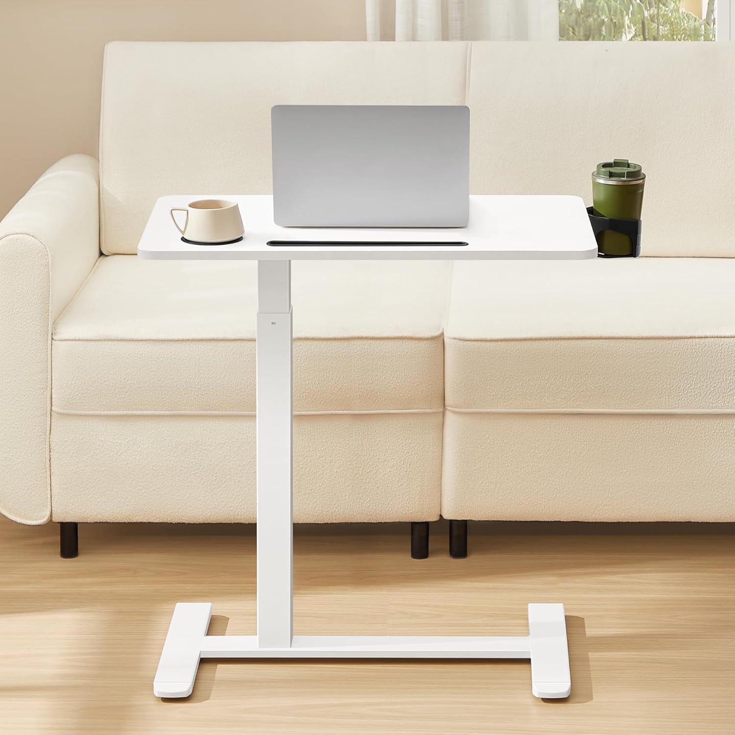 VASAGLE állítható asztal kerekekkel ágyhoz vagy kanapéhoz, 70x40 cm-es lappal, 65–102 cm között állítható magassággal, fehér - Image 2