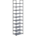 SONGMICS 10 szintes cipőtartó, fém vázzal és textil polcokkal, 28x45x173 cm, szürke