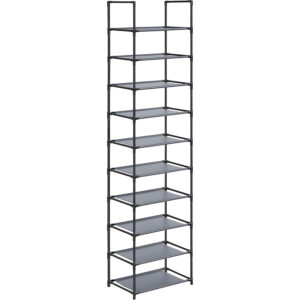 SONGMICS 10 szintes cipőtartó, fém vázzal és textil polcokkal, 28x45x173 cm, szürke