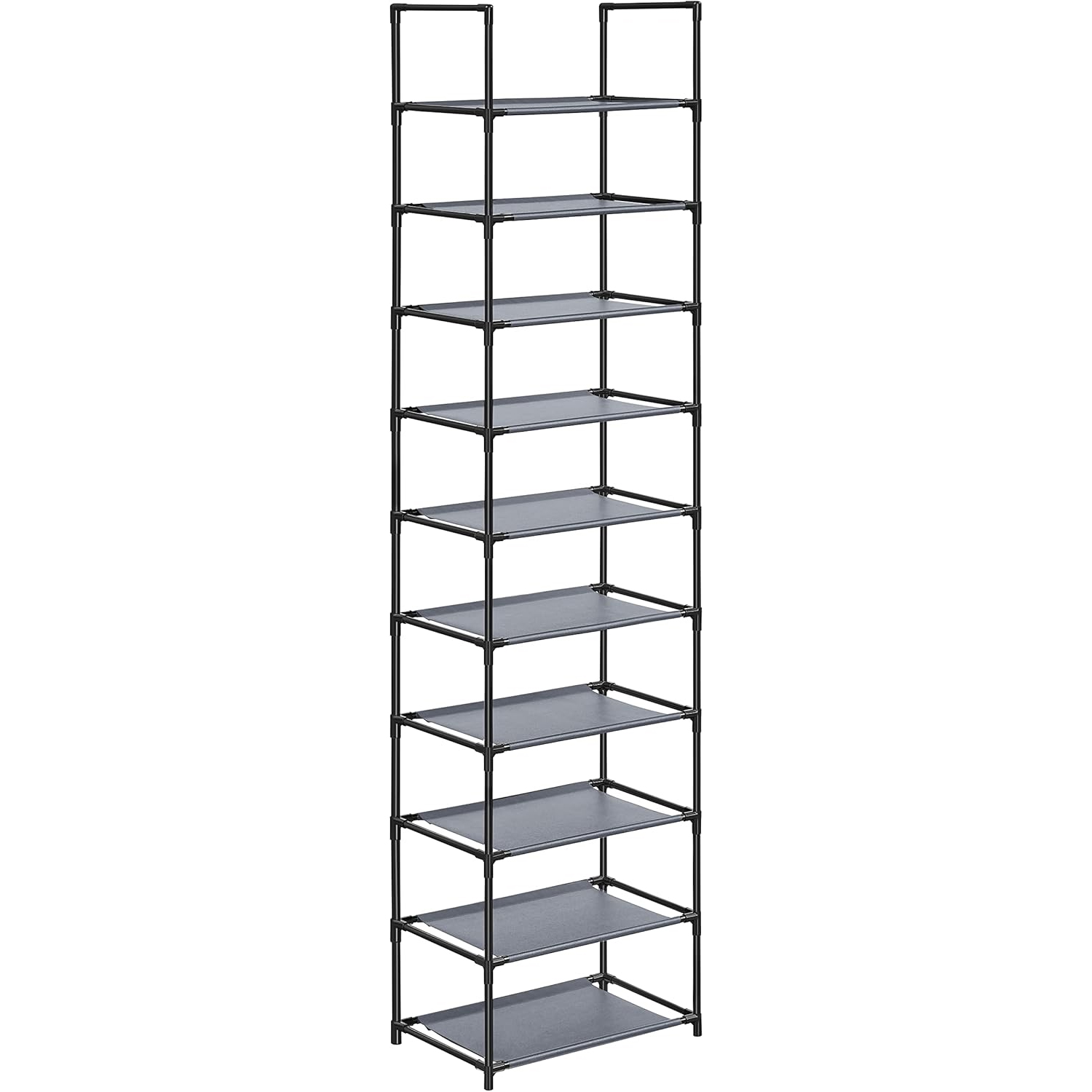 SONGMICS 10 szintes cipőtartó, fém vázzal és textil polcokkal, 28x45x173 cm, szürke