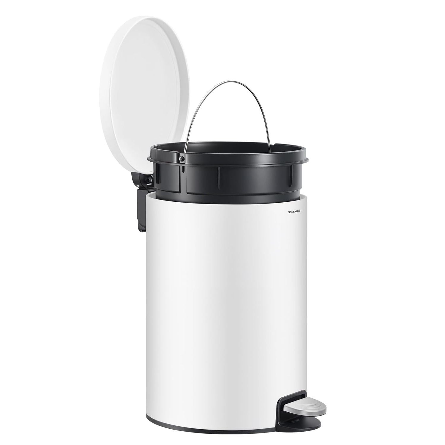 SONGMICS Pedálos szemetes, 20 l, Soft Close fedéllel, kivehető belső vödörrel, acél és műanyag, 30 × 37 × 44 cm, fehér