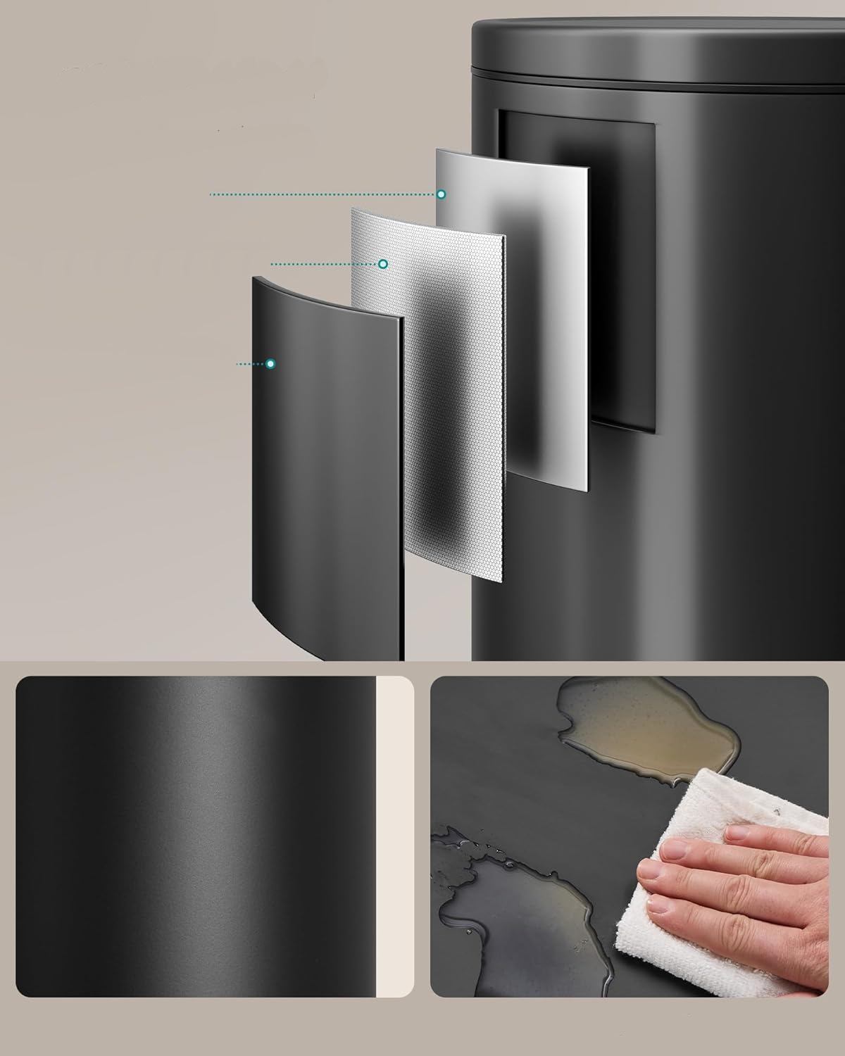 SONGMICS pedálos szemetes, soft-close fedéllel, kivehető belső vödörrel, acél, 30 l, fekete - Image 7