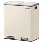 SONGMICS kettős szelektív hulladékgyűjtő szemetes, 2x30 l, pedállal és soft-close fedéllel, belső vödörrel, acél, 62x59x36 cm, krém színű