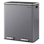 SONGMICS kettős szelektív hulladékgyűjtő szemetes, 2x30 l, pedállal és soft-close fedéllel, belső vödörrel, acél, 62x59x36 cm, szürke