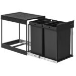 SONGMICS Beépíthető konyhai szemetes szekrénybe, 2 x 20 L, kihúzható rendszer, fém vázzal és ABS fedéllel, 49x32x44 cm, fekete