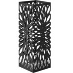 SONGMICS Fém esernyőtartó vízgyűjtő tálcával és akasztókkal, 16 × 16 × 41 cm, fekete