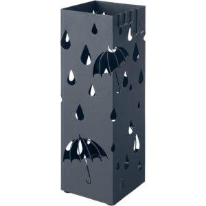 SONGMICS Fém esernyőtartó akasztókkal és csepegtető tálcával, 16 × 16 × 49 cm, szürke