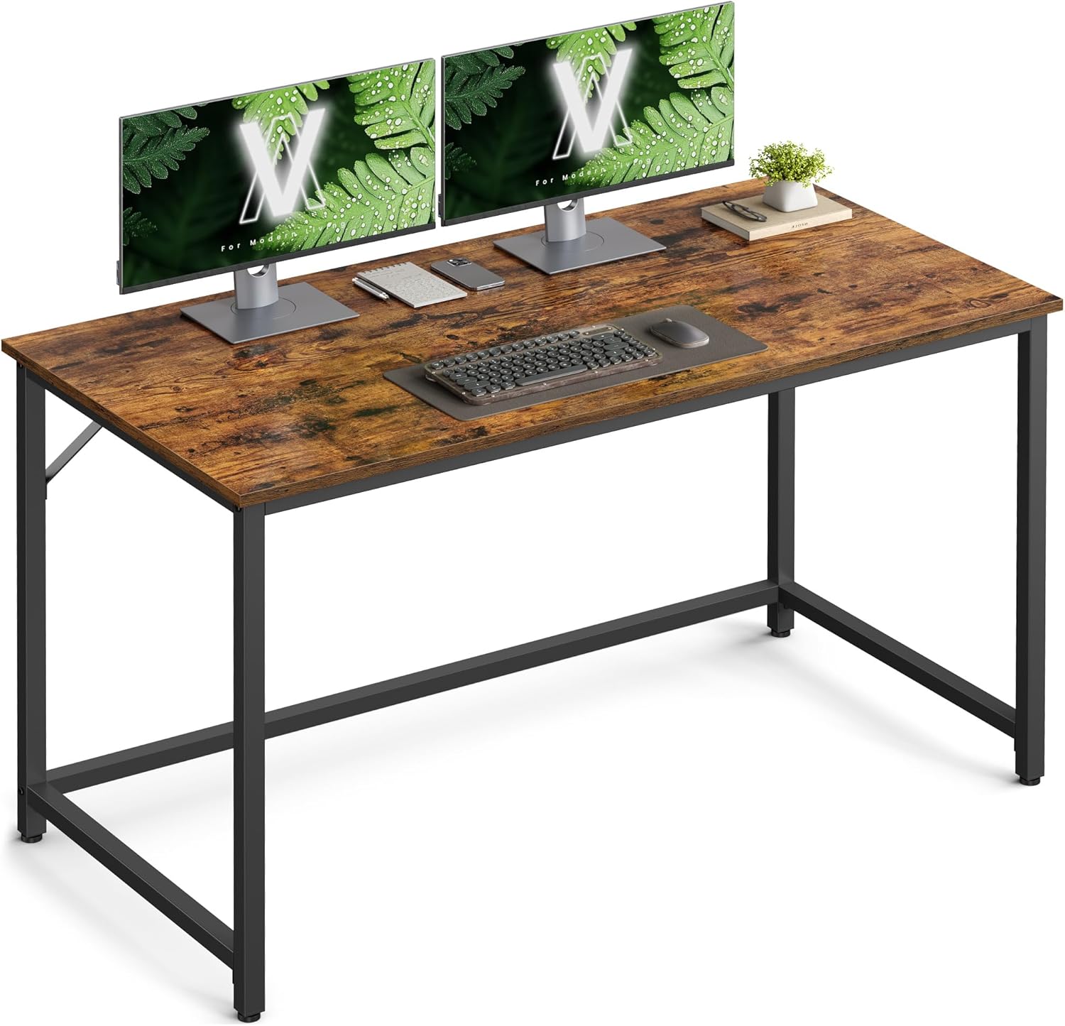 VASAGLE Számítógépasztal farostlemez lappal, fém váz, ipari stílusú, 120x60x75 cm, rusztikus barna - Image 5